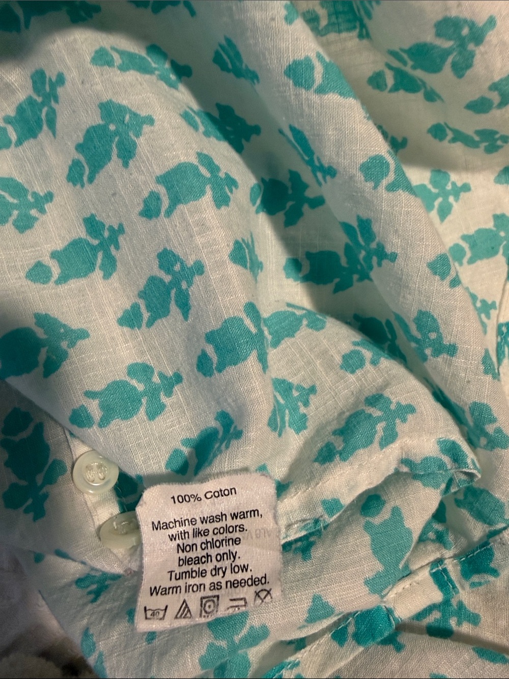 J. Crew White Button-Front Shirt with Teal Allover Print and Blue Trim - Picture 7 of 7